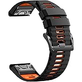 Quickfit 22mm Watch Bands for Garmin Fenix 8 47mm/7/6/5, Sports Silicone Bands Compatible with Garmin Fenix 8 Pro 47mm/7 Pro/6 Pro/5 Plus/Forerunner 935/945/955/965/Approach S60/S62/Epix 2