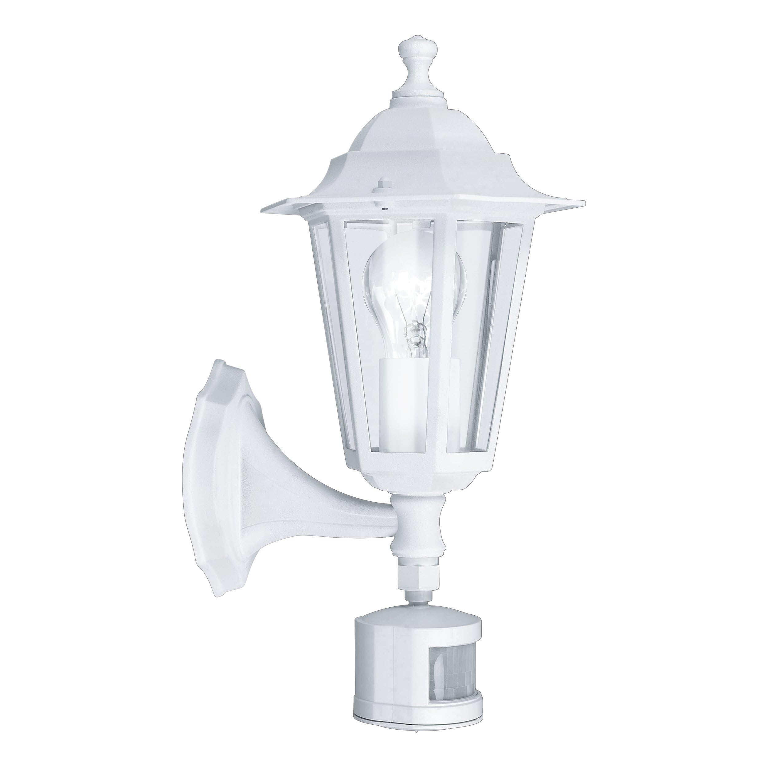 Eglo Laterna 5 Outdoor Wall Light, Motion Sensor Porch Lamp, White Cast Aluminium and Glass Exterior Light, E27 Socket, IP44