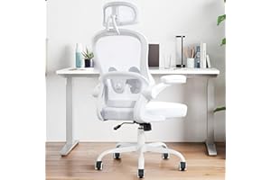 TUKAKA Ergonomic Office Chair,Ultra Thick Office Desk Chair with Adjustable Lumbar Support and Headrest,Spring Cushion,Rocking Function,Flip-up arms,Mesh Computer Chair for Home Office,White