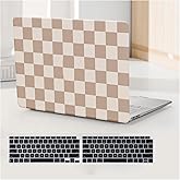 BYCeKe Compatible with MacBook Air 13 inch Case 2022 2021-2018 M1 A2337 A2179 A1932,Case for MacBook Air M1,Checkered Textured Cream Plastic Hard Shell& Keyboard Cover for Mac Air 13, Checkerd Neutral