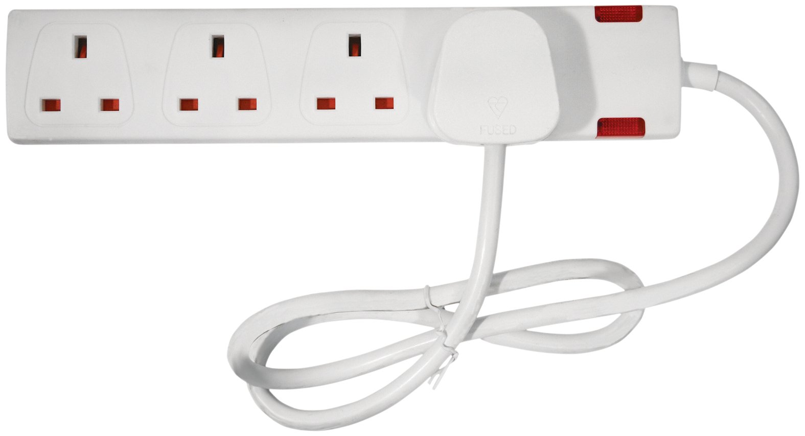 Netagon 4 Gang Way 13A UK Plug Extension Lead with Neon Indicator Fitted (2m, White)