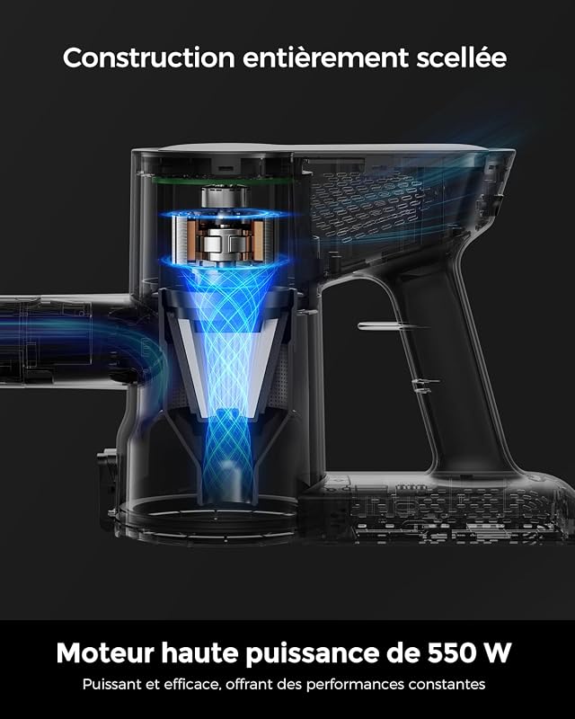 F02 Lite Aspirateur Balai sans Fil, 550W/50 Min/50 KPa