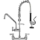 APLWY 25" Height Commercial Faucet Wall Mount with Sprayer 8" Adjustable Center 12" Swing Spout, Wall Mount Kitchen Sink Faucet with Pull Down Pre-Rinse Sprayer for 1/2 Compartment Sink
