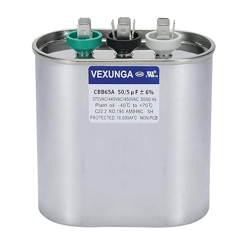 VEXUNGA 50/5 uF 50+5 MFD 370V 440V 450V Oval Dual Run Start AC