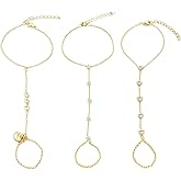 3PCS Hand Chain Bracelet for Women Gold Ring Bracelet Hand Chain Dainty Slave Bracelets Beach Jewelry Everyday Wear