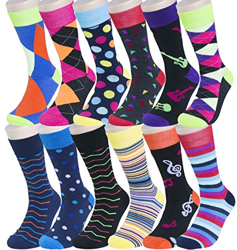 Groovy socks men s 12 pack patterned dress socks (10-13…