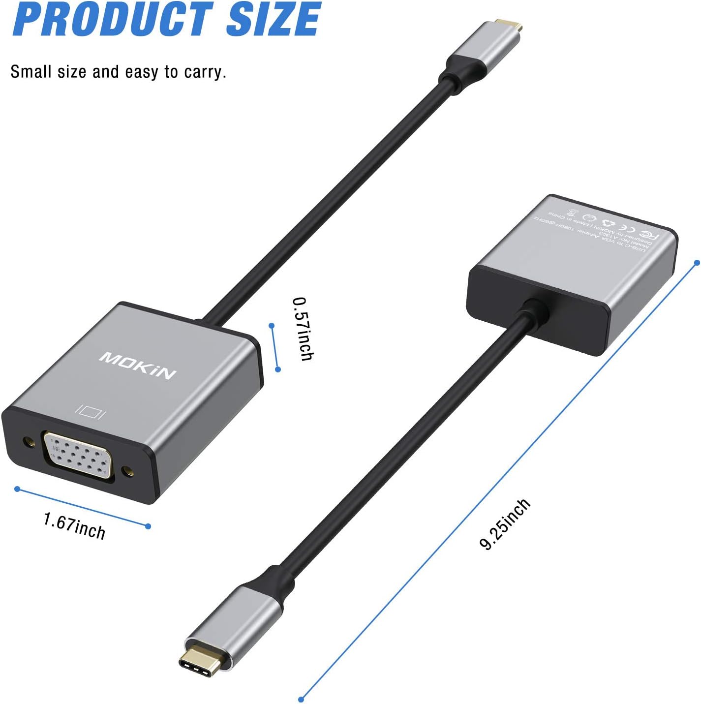 USB C to VGA Adapter,MOKiN USB C(Type C) to VGA Adapter Cable for MacBook Pro 2018/2017, iPad Pro/MacBook Air 2018, Samsung Galaxy S9/S8, Surface Go and More Newest Updated Version (Space Gray): Electronics