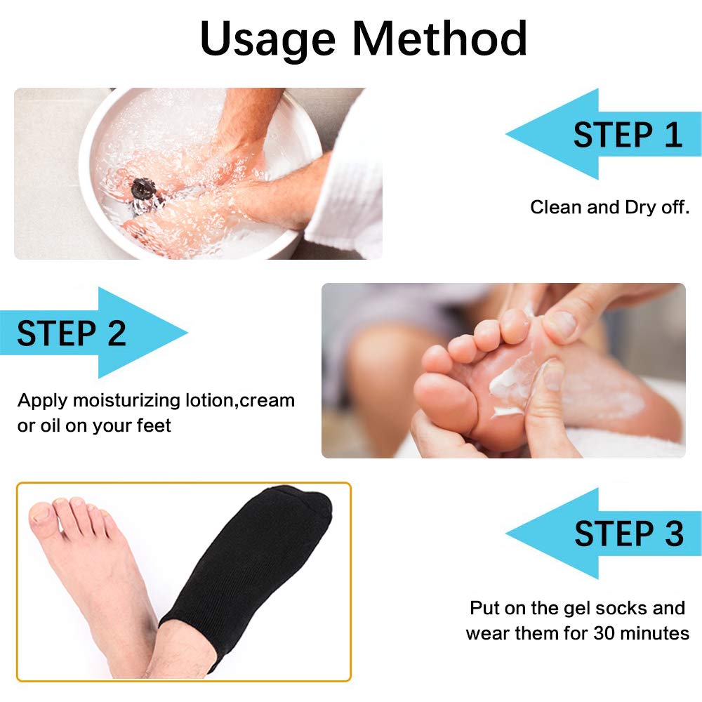 Large Men’s Moisturizing Gel Socks 2 Pairs Moisturize Soften Cracked Hard Dry Skin Repair Feet Heel Pedicure Personal Care All Day Night for US Men 10-15 : Beauty