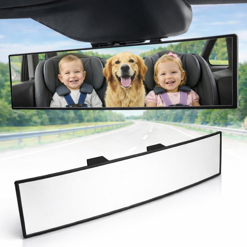 Photo 1 of 10.6" ICBEAMER Clip On Rear View Mirror | Convex Clear Tint, Panoramic Wide Angle HD Glass, Anti Glare, Universal Fit for Car, SUV, Truck | Eliminates Blind Spots (1 Pack)