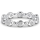 Hitlinker Moissanite Wedding Band for Women S925 Sterling Silver Bezel Set Round Cut D Color VVS1 Lab Created Eternity Stackable Band Ring for Women Size 4-11