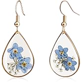 Desnuage Forget Me Not Flower Earrings for Women - Pressed Floral Teardrop Dangle Earrings in 14K Gold Plated, Unique Resin Botanical Jewelry Gift