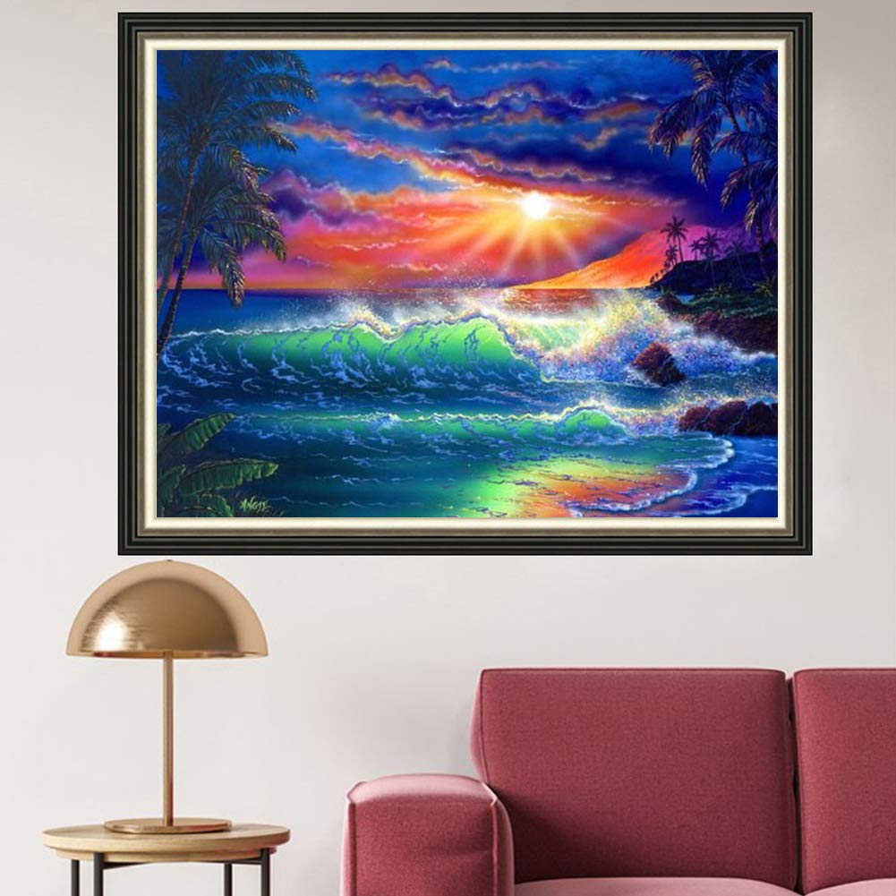 DIY 5D Diamond Painting Kits, Crystal Diamond Embroidery Paintings Pictures Arts Craft for Home Wall Decor Landscape Series (Colored Waves, 30 x 40 cm)