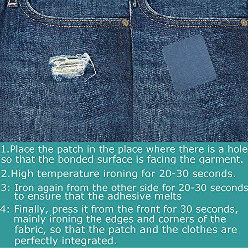 12pieces Denim -Iron on Patches for Clothing Repair, Denim Patches for Jeans Kit,Iron for Inside Jeans & Clothing Repair, Square 4 Colors