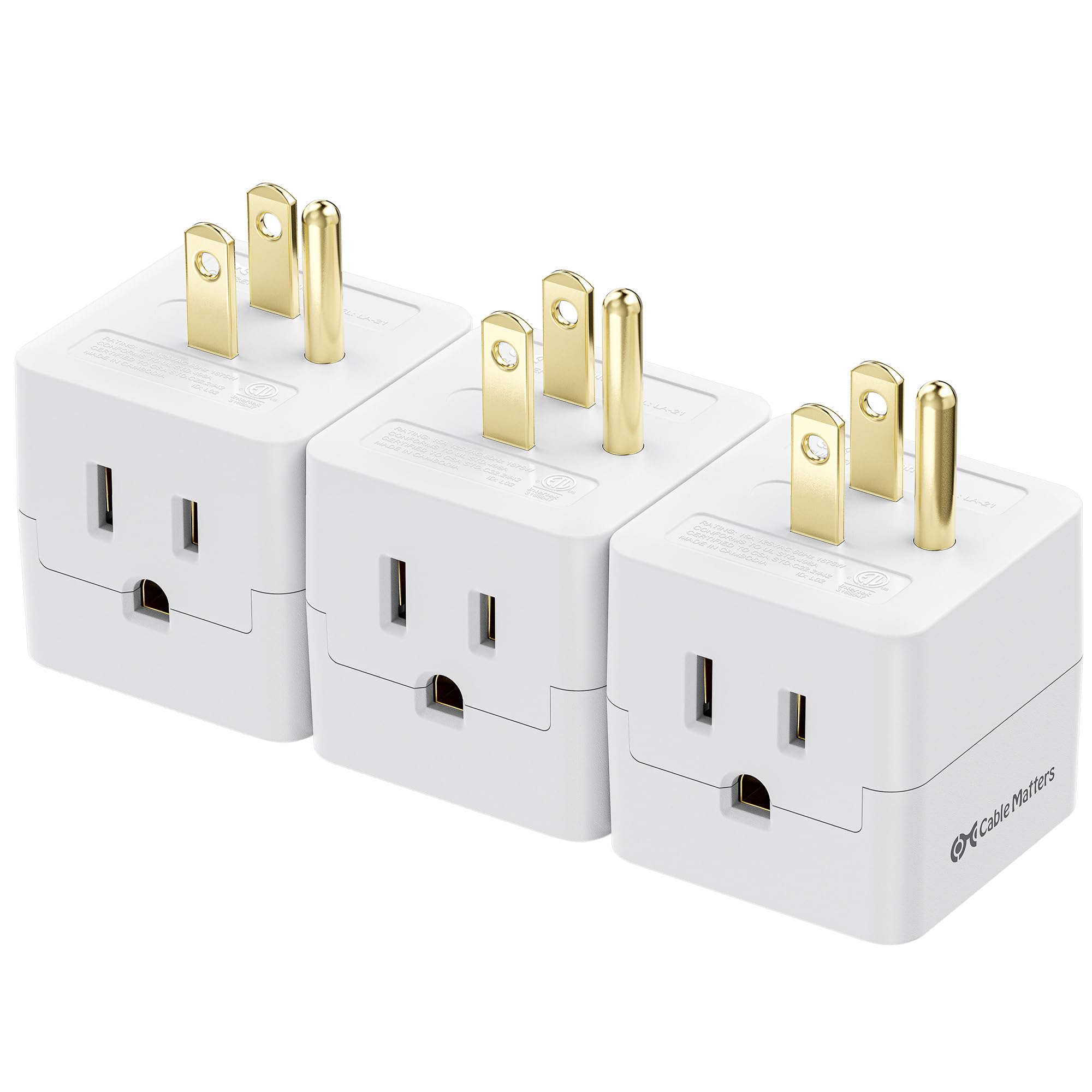 Photo 1 of [ETL Listed] Cable Matters 3-Pack 3 Outlet Wall Adapter (Grounded Cube Tap, Outlet Splitter, 3 Way Plug Adapter, 3-Prong Power Splitter), White