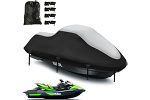 DOCEPERT Waterproof Jet Ski Covers,Upgraded 420D Heavy Duty Motorboat Cover,2 Air Vent Marine Grade UV Resistant for Seadoo,Kawasaki,Waverunner Polaris from 126" to 135"(Silver Black)