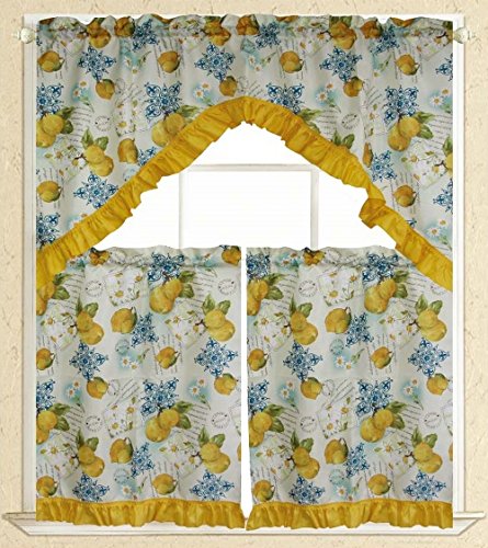 Elegance Linen Embroidered 3 Piece Kitchen Curtain Window