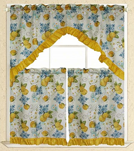 Elegance Linen Embroidered 3-Piece Kitchen Curtain Window Treatment Set - 2-Tiers : 30