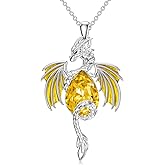 MBSUUH Dragon Necklace for Men Sterling Silver Birthstone Wyvern Necklace Embllished with Teardrop Shaped Crystal Jewelry for Women