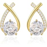 Gold/Silver Stud Earrings for Women Small Cubic Zirconia Cross Earrings Studs X Shaped Geometric Jewelry