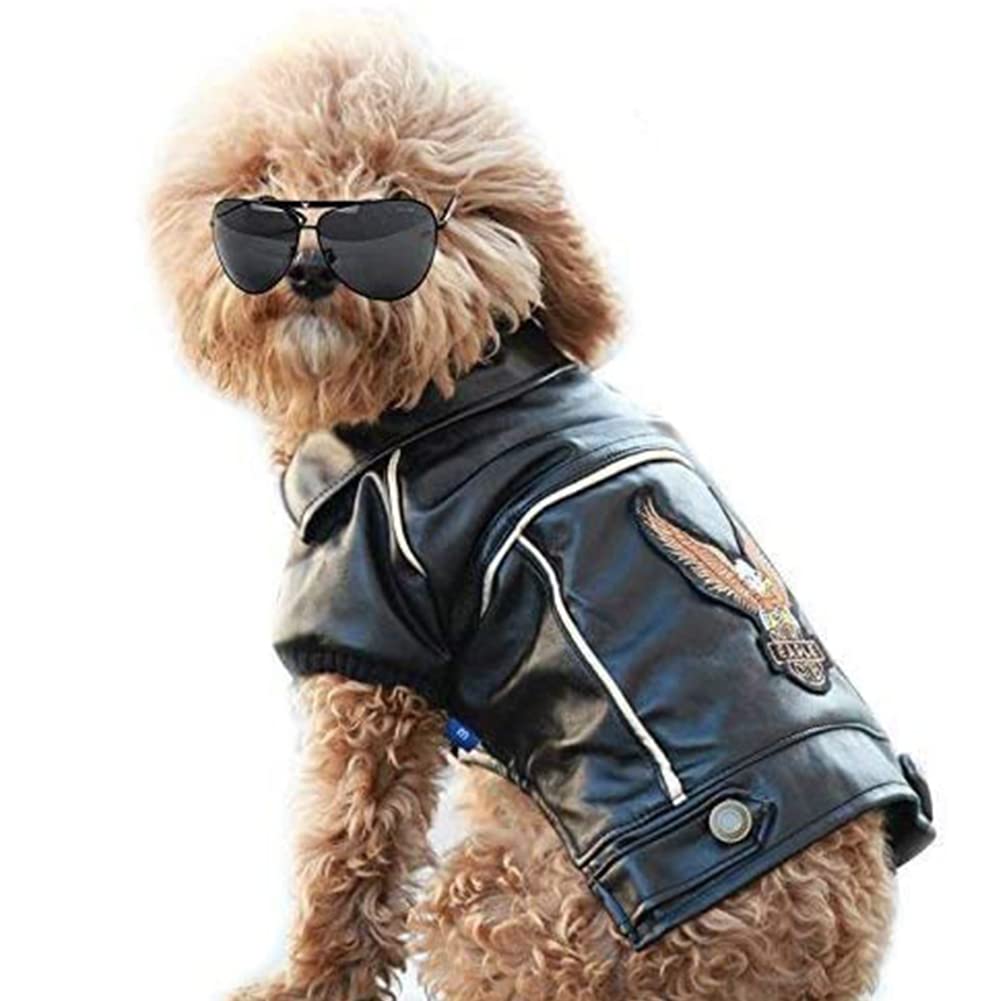 NIULA Dog Winter Coat Pu Leather Motorcycle Jacket for Dog Pet Clothes Leather Jacket, Waterproof(S)