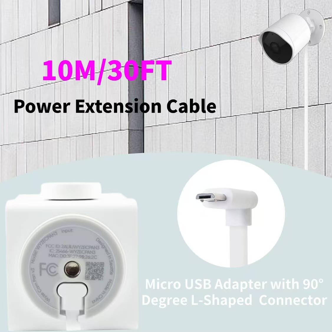 Micro USB Camera Extension Cable for Wyze, [2-Pack, 30ft] Power Extension Cord for Wyze Cam V4,V3,V2,Wyze Cam Pan,YI Home Camera,Nest-Cam Indoor,Oculus Go,Netvue,KasaCam,Furbo Dog,Blink