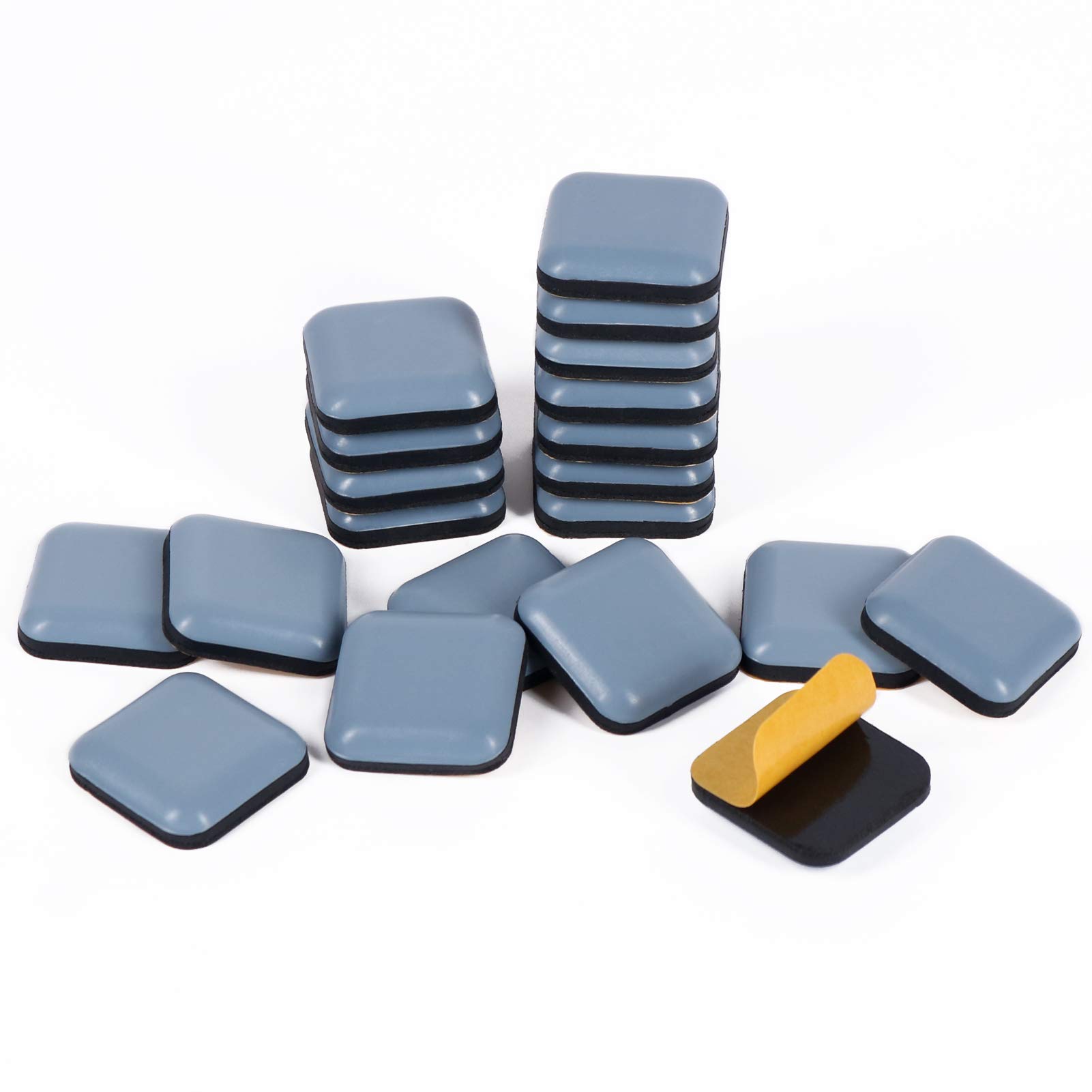 GINOYA Teflon Furniture Sliders, 20pcs 25mm Square Stick Furniture Glides for Carpet Tile Hardwood (Grayish Blue)