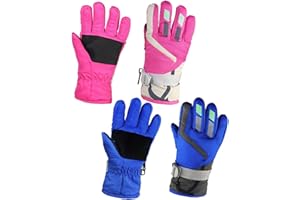YR.Lover Momoon Kids Winter Gloves 2 Pairs Adjustable Snow Warm Gloves for Boys and Girls