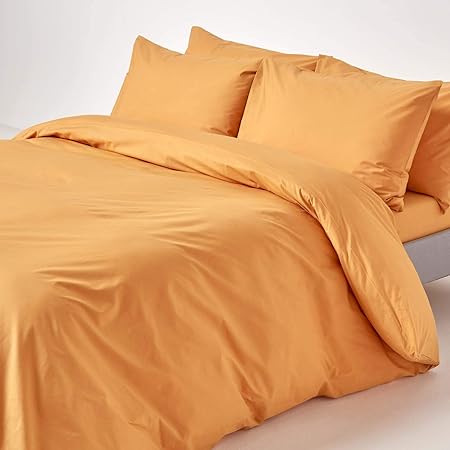 Homescapes Housse De Couette Et Taies Doreiller Unies 100 Coton égyptien 200 Fils Jaune Moutarde 135 X 200 Cm