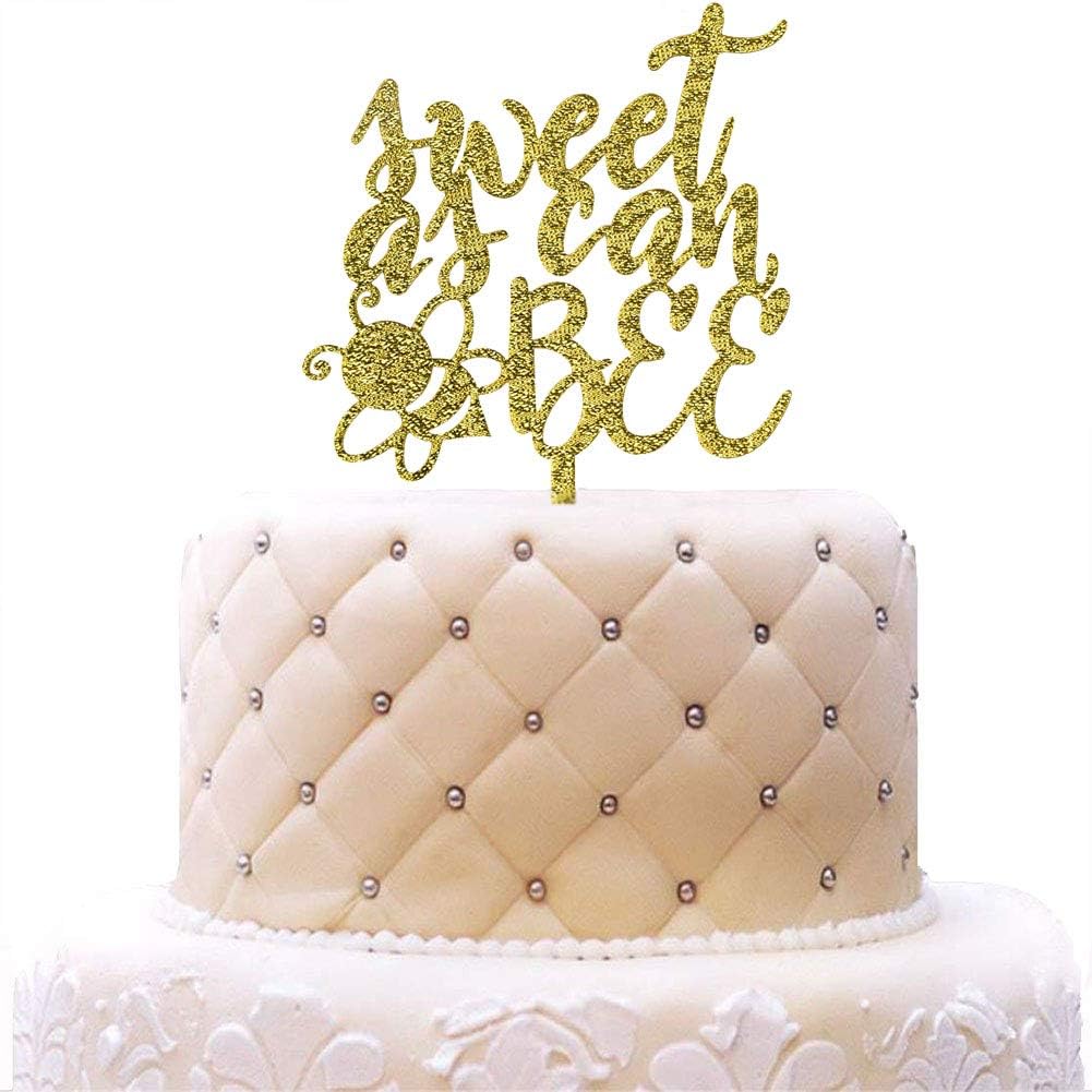 Sweet As Can Bee Acrylic Cake Topper, Bee Theme Baby Shower Party Decorations, Bee Gender Reveal Cake Decors, Gold Glitter
