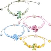 CWFPBA 4Pcs Enamel Dinosaur Colorful Beads Y2k Preppy Stackable Stretch Cute Bracelet Set Friendship Lucky Protection BFF Matching Adjustable Braided Bracelet Jewelry for Women