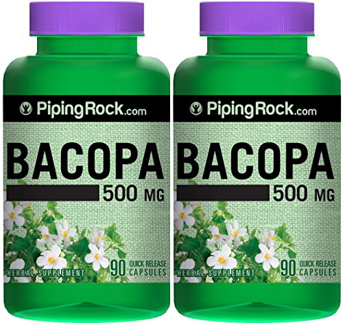 Piping Rock Bacopa Monnieri 500 mg 2 Bottles x 90 Quick Release Capsules Herbal Supplement