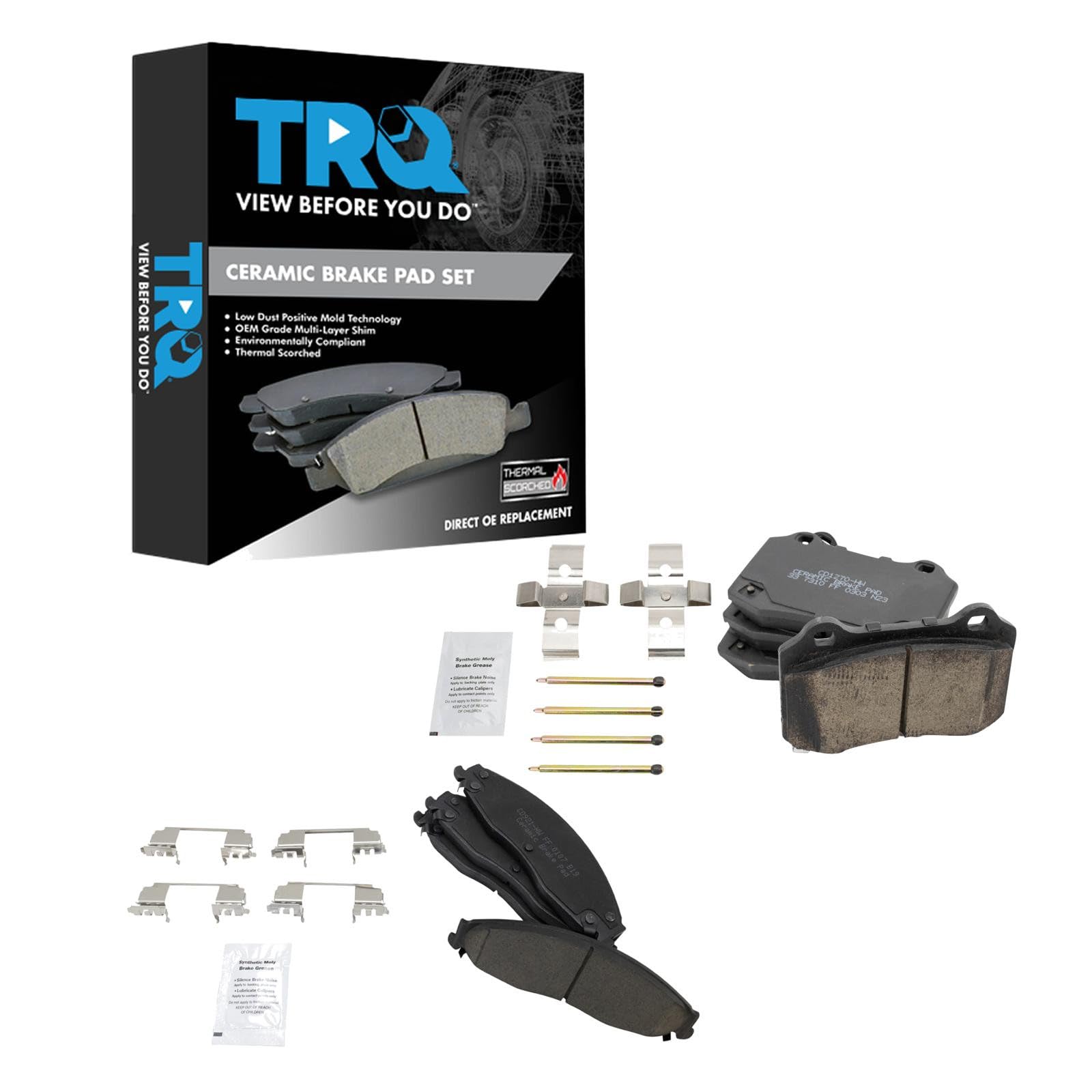 TRQ Front and Rear Brake Pads Ceramic Hardware Compatible with 2004-2007 Cadillac CTS 2005-2008 STS Image
