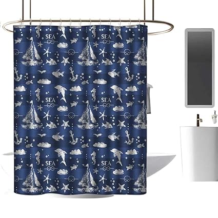 Amazon Com Hotel Grade Shower Curtain Navy Blue Sailboat Vertical