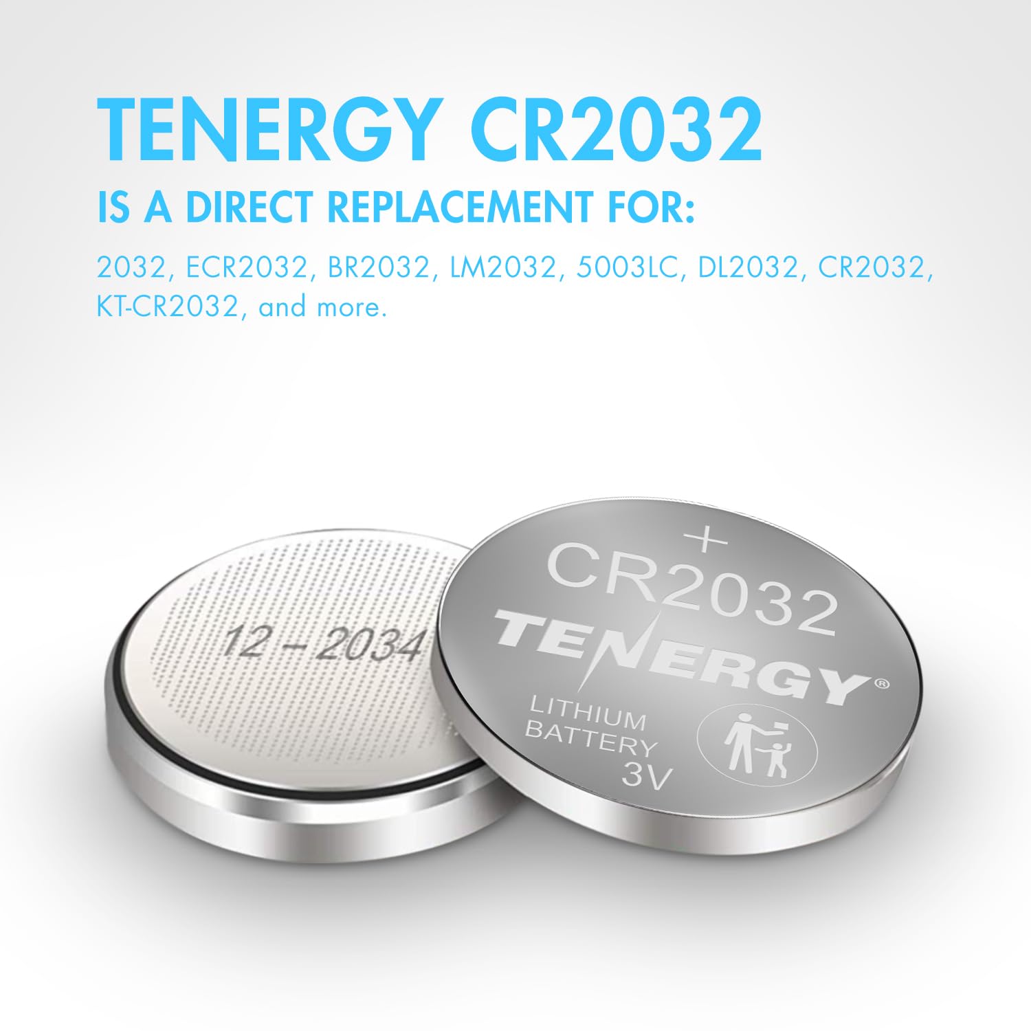 Tenergy 3V CR2032 Batteries, Lithium Button Coin Cell 2032 Battery, Compatible with AirTags, Key FOBs, Calculators, Coin Counters, Watches, Heart Rate Monitors, Glucometer, and More, 10 Count