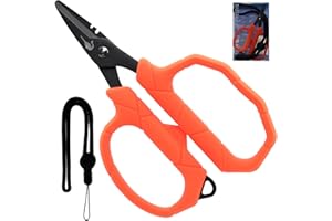 Pristis Fishing Scissors with Lanyard, Stainless Steel Blades Line Cutter with Non-Slip Grip, Saltwater Durable Micro Serrate