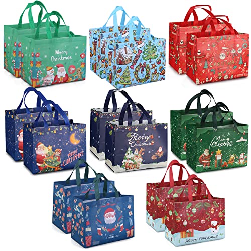 PARSUP Christmas Gift Bags, Multifunctional Non-Woven Tote Treat Christmas Bags with Handles for Gifts Wrapping Shopping, Xmas Party Supplies
