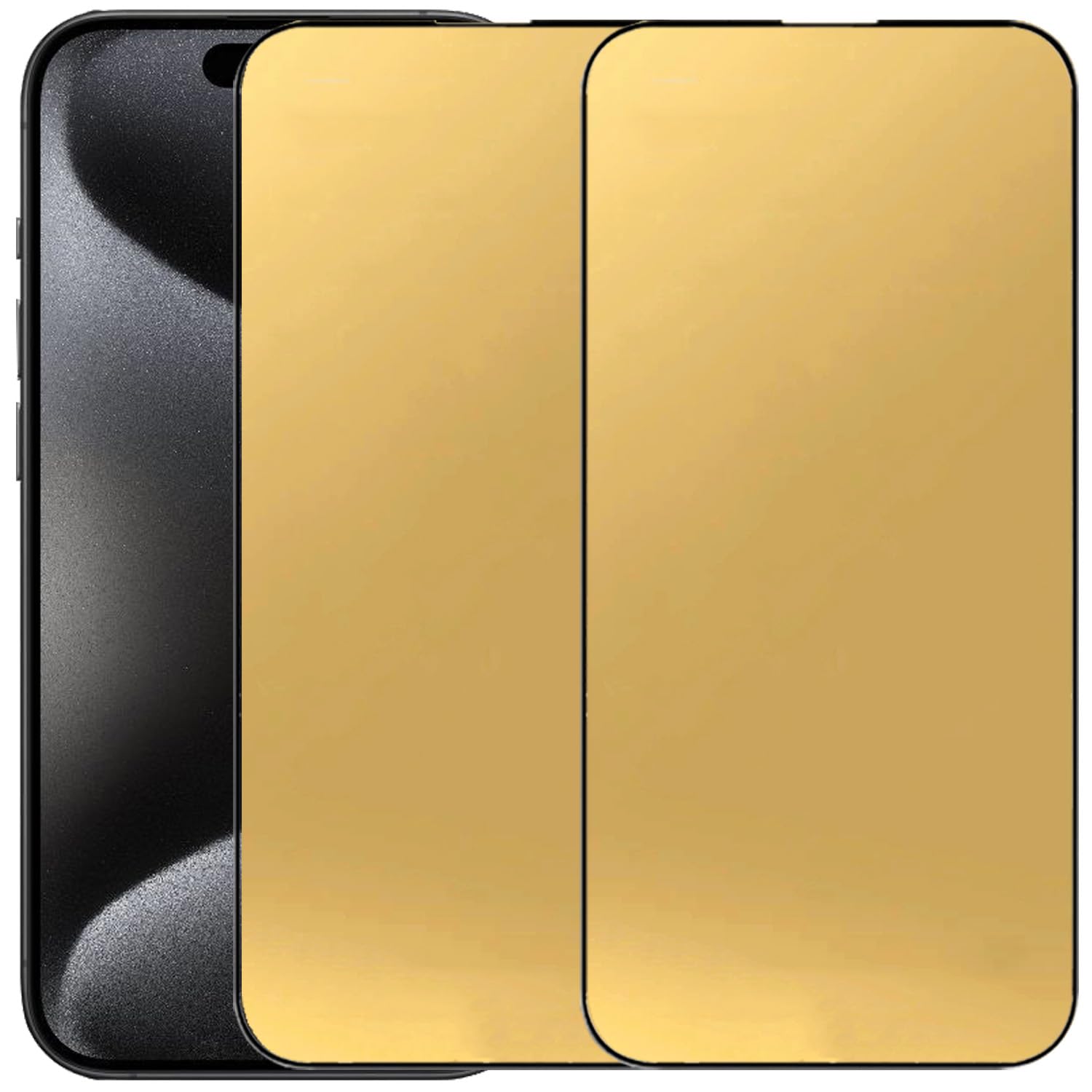 Photo 1 of BWEDXEZ 2 Pack Anti-Blue Tempered Glass Mirror Screen Protector Film for iPhone 15 Pro Max, 6.7 inch 9H Hardness Anti-scratch Full Covered (Gold)