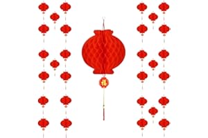 KYMY 30pcs Chinese Red Paper Lanterns, Red Hanging Round Decorative Chinese Paper Lanterns for Lunar Snake New Year,Spring Festival, Wedding Celebration 2025 (25cm-9.9inch)