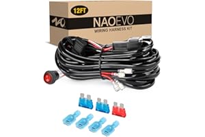 NAOEVO 12FT LED Light Bar Wiring Harness Kit 16AWG 2 Leads 12V On Off Waterproof Switch Power Relay Blade Fuse for Off Road L