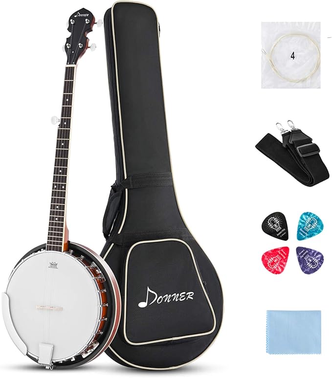 Donner Banjo Ukulele 5 Strings with Bag, Tuner, Pick, Strap, Strings and Polishing Cloth (DBJ