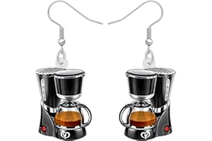 BONSNY Acrylic Dangling Novelty Fun Black Coffee Machine Earrings Hypoallergenic Designer Jewelry Gifts For Women