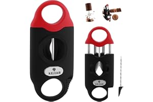 KEJIAR Cigar Cutter Stainless Steel V-Cut Cigar Cutter Guillotine with Cigar Draw Enhancer Tool Needle, 2 Cigar Holder, Multifunctional V Cut Cigar Clipper Scissors Up to 56 Gauge, Ideal Cigar Gifts