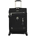 Steve Madden Designer Luggage Collection - Lightweight 24 Inch Expandable Softside Suitcase - Mid-size Rolling 4-Spinner Wheels Checked Bag (Black, 24in)