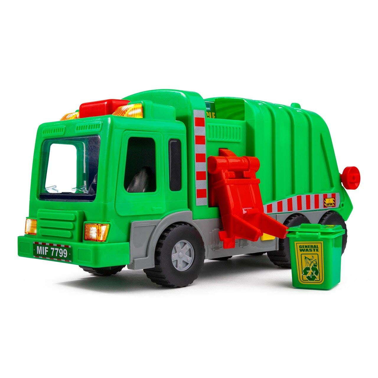 Playkidiz Kids Garbage Truck Toy - Bin Lorry Toy with Lights, Sounds, and Manual Trash Lid - 38 cm Recycling Garbage truck - Interactive Learning Play for Kids - Indoor and Outdoor Play