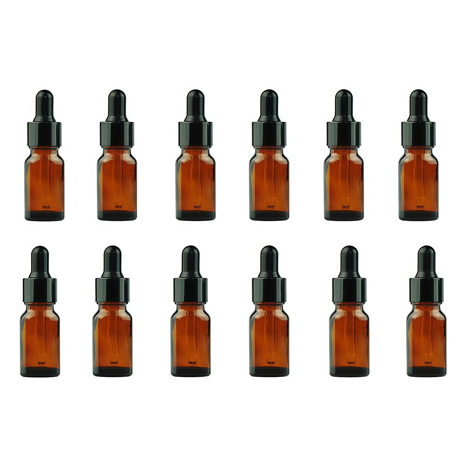 12 Amber 10 ml (1/3 oz) Glass Bottles Essential Oil Bottles Jars Refillable Makeup Cosmetic Sample Bottle Container with Glass Eye Droppers for Essential Oil Aromatherapy Use (10ml)