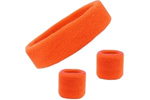 Kenz Laurenz Sweatband Set Cotton Sports Headband Terry Cloth Wristband Moisture Wicking Sweat Absorbing Head Band Athletic Exercise Basketball Wrist Sweatbands and Headbands