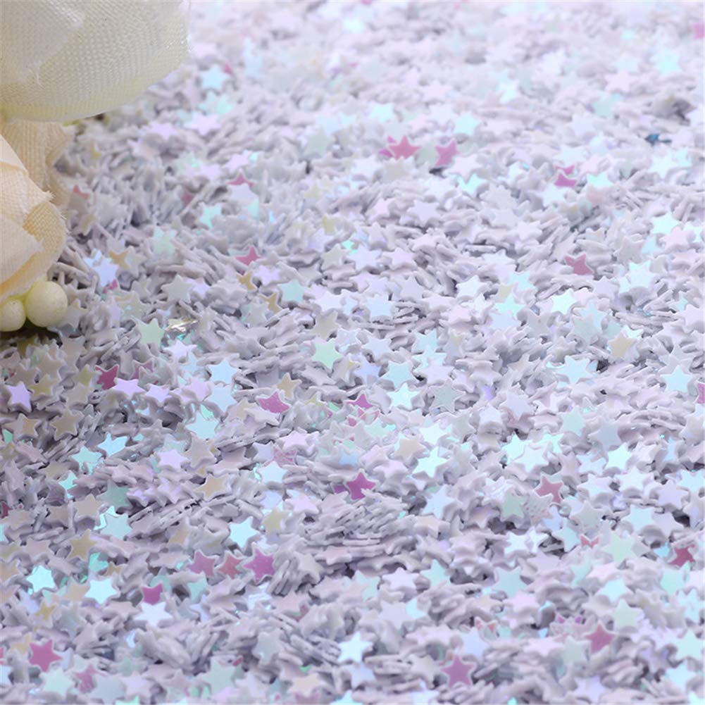 100g Iridescent Star Shaped Sequins Glitter Flat PVC Star Sequins Paillettes for Scrapbooking Embellishment Card Making Jewelry Making Nail Manicure Decorartions (White)
