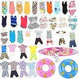 Miunana Lot 11 Pcs Handmade Clothes and Accessories Set for Ken and 11.5 Inch Dolls| 3 Random Swim Trunks for Ken + 5 Swimsuits for 11.5 Inch Doll + 1 Surf Skateboard + 2 Lifebuoys| Summer Beach Style