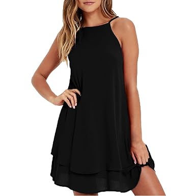 Auifor Frauen ärmelloses Harnes rückenfreies, lockeres Kleid Bodycon Partykleid mit Stretch-Ausschnitt