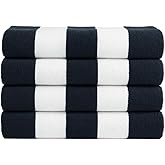 Salt Earth Cotton Striped Beach Cabana Towel, 4 Pack - 30"x60" Quick Dry Towels, Pool Essentials, Travel, Gym & Bathroom Towels, Oversized Beach Vacation Essentials (Navy Blue)